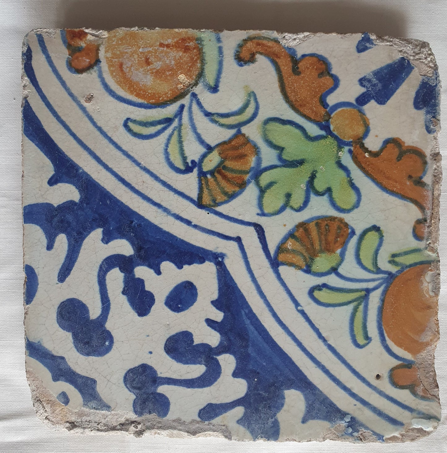 Nederlands antiek - 17e  polychroom -4  ornament tegels - tilepanel  gedateerd 1600,