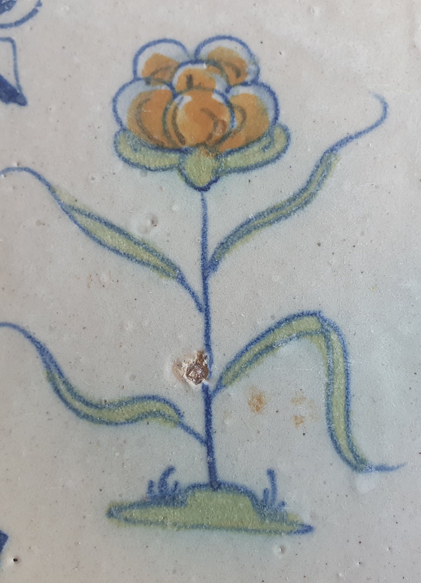 Antique Delft Tile – Polychrome Flower, Fleur-de-Lis Motifs (1640)