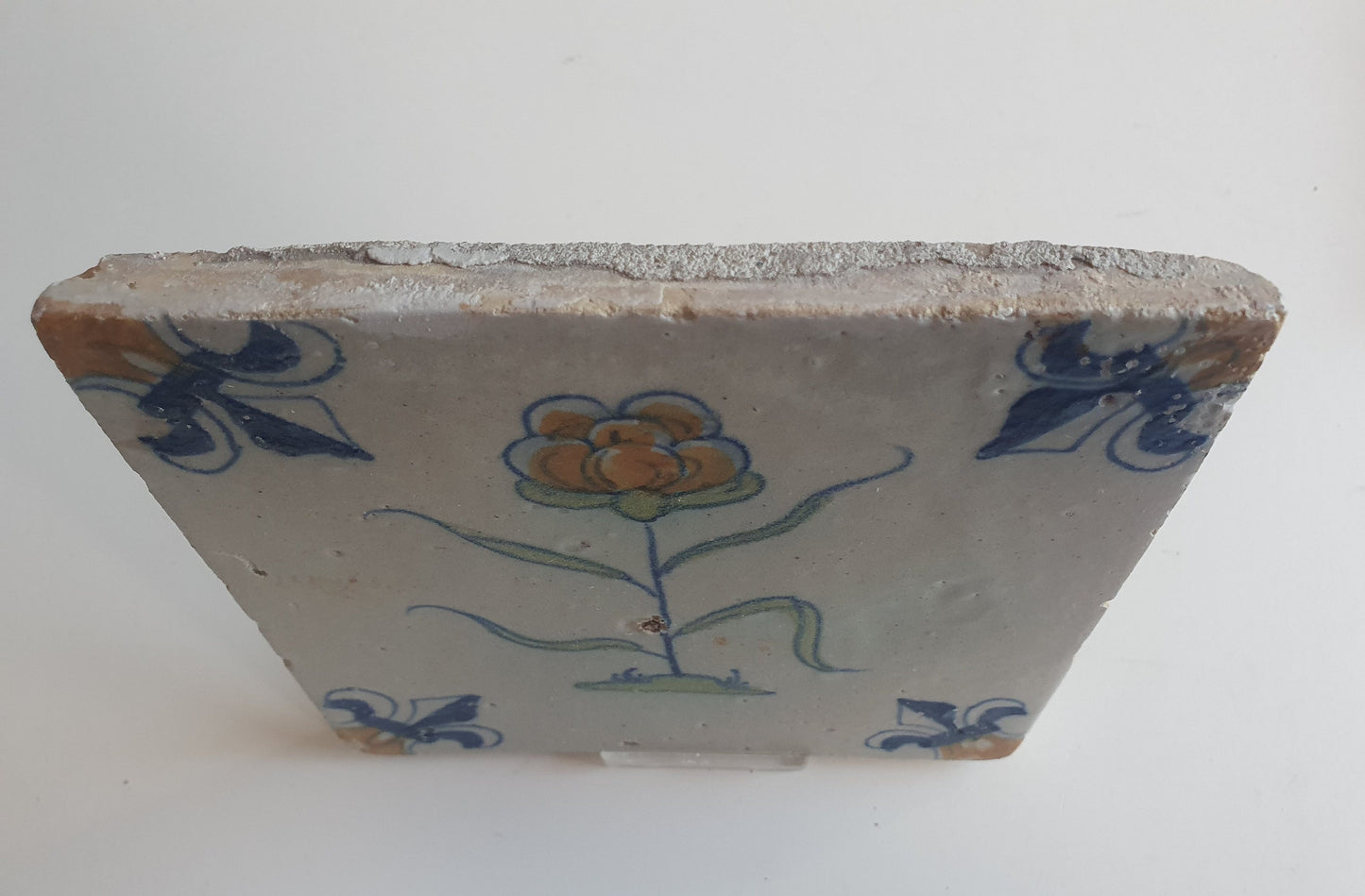 Antique Delft Tile – Polychrome Flower, Fleur-de-Lis Motifs (1640)