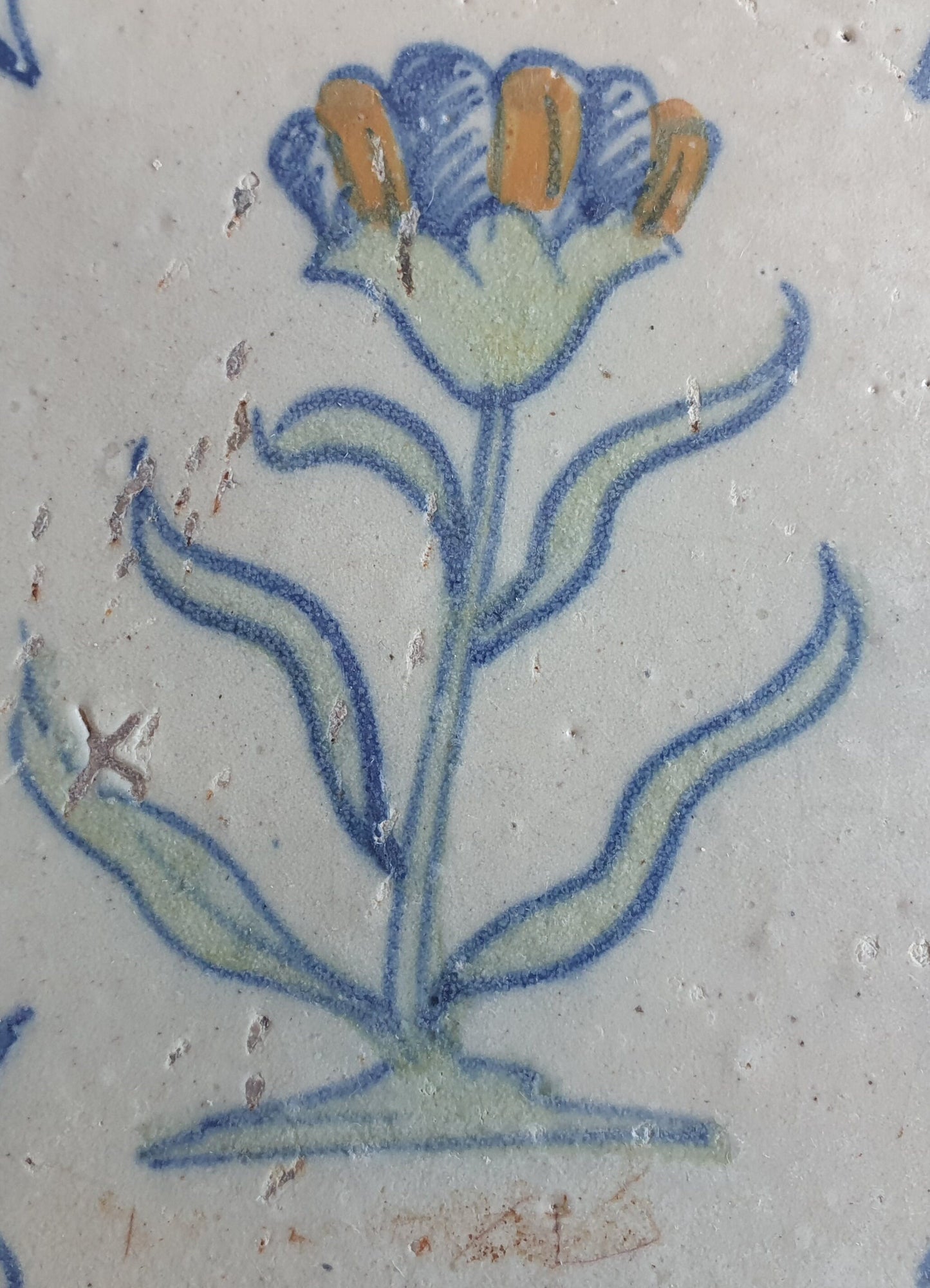Antique Delft Tile – Polychrome Flower, Fleur-de-lis Motifs (1640)