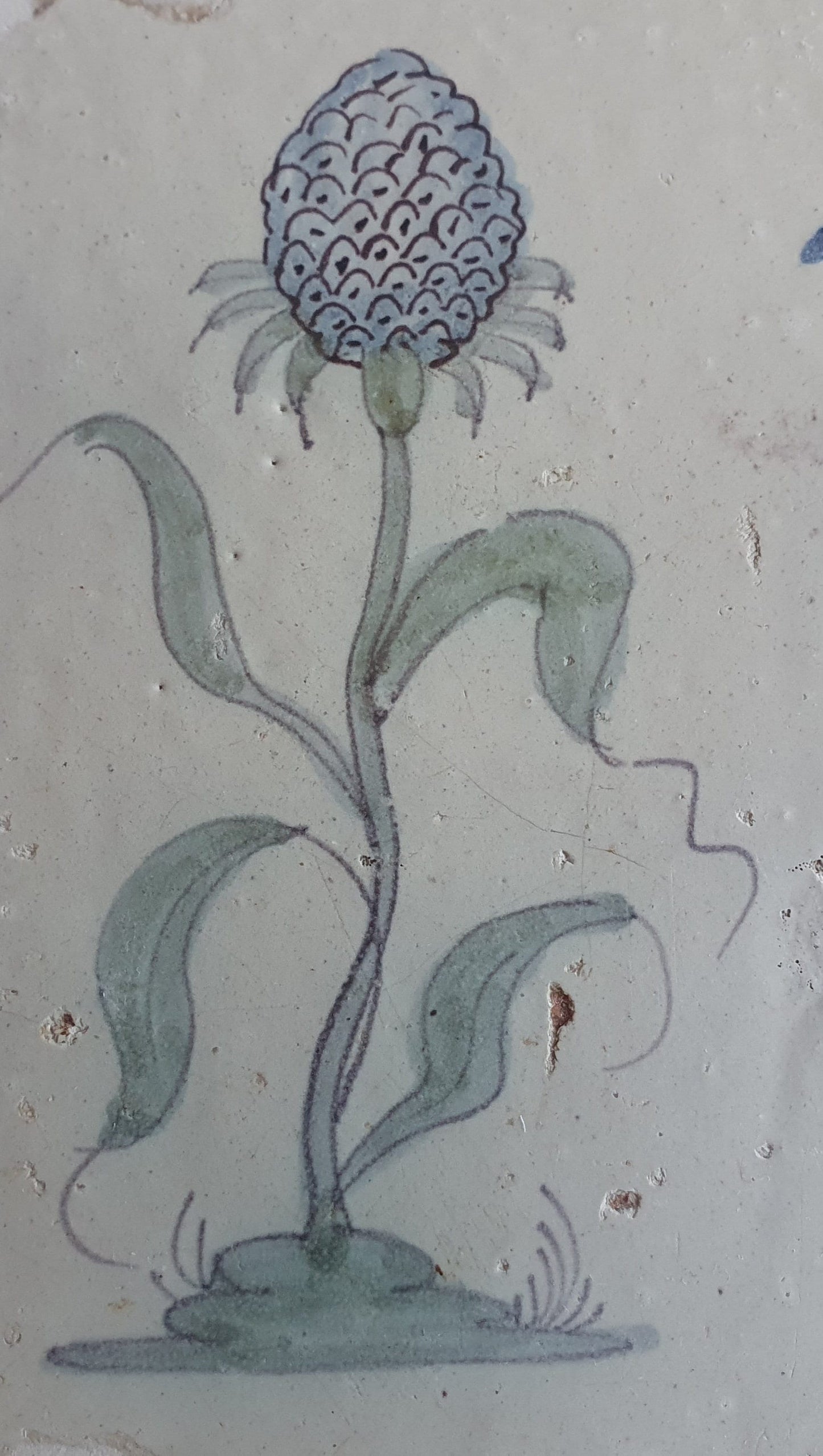 Antique Delft Tile – Polychrome Lily, Fleur-de-Lis Motifs, c.1640
