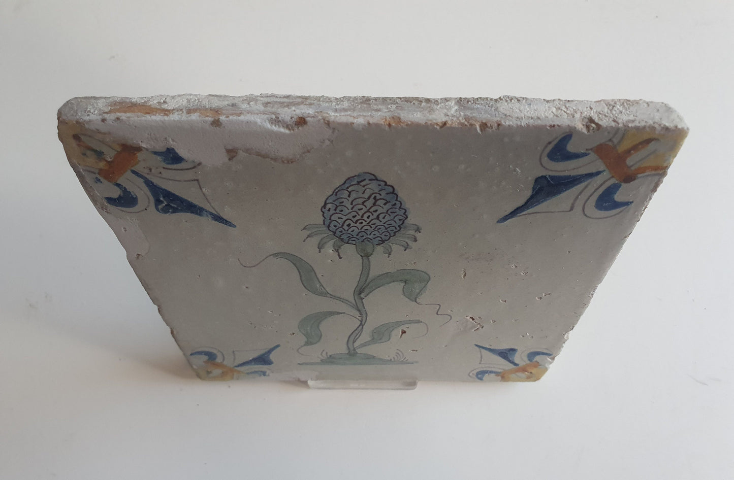Antique Delft Tile – Polychrome Lily, Fleur-de-Lis Motifs, c.1640