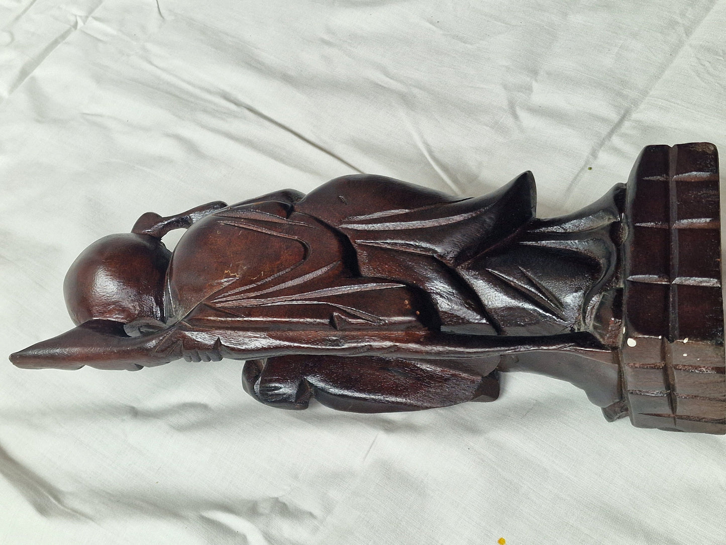 Hand-Carved Rosewood Sage Statue with Bone Inlay - Early 20th Century China
