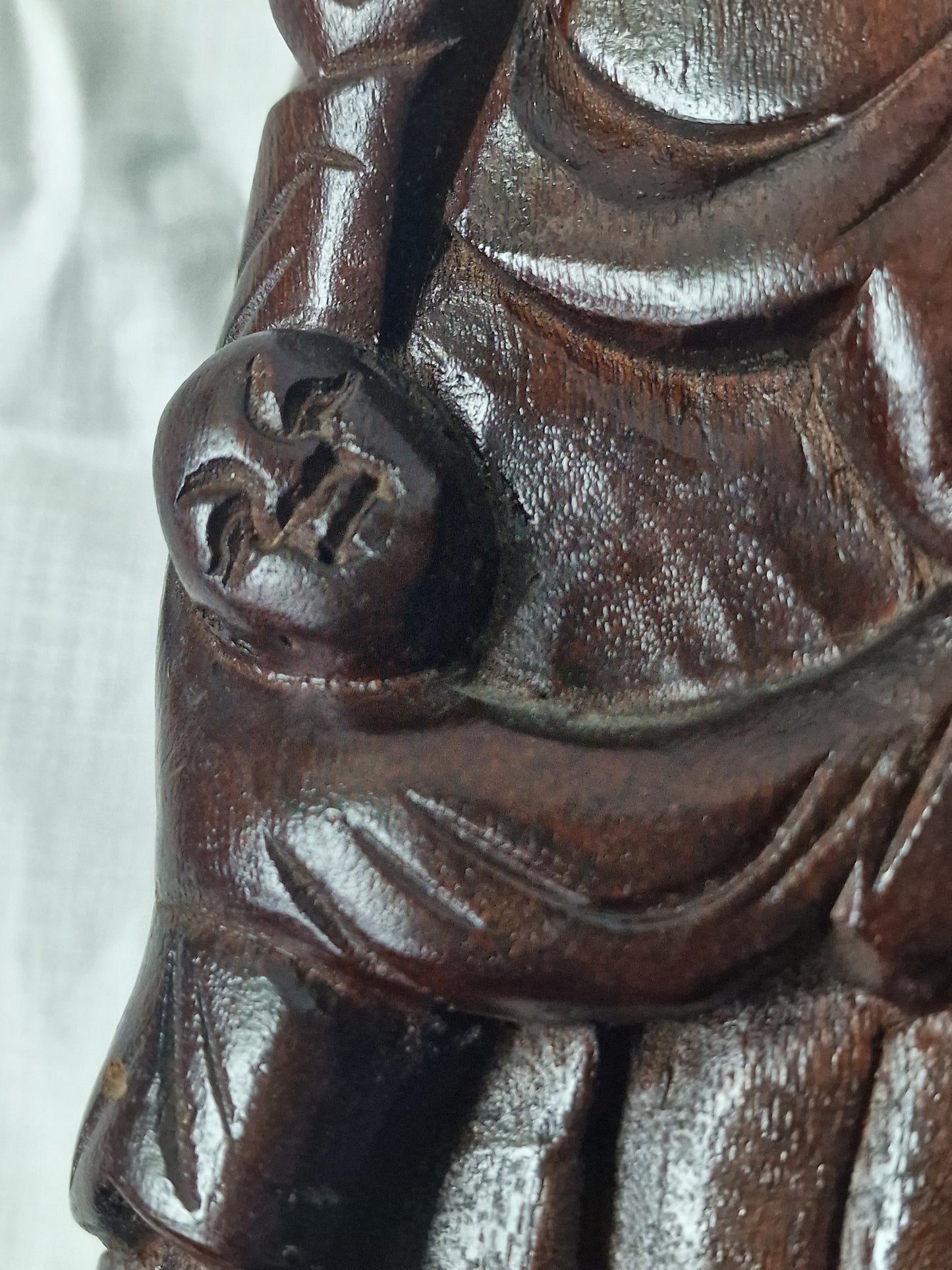Hand-Carved Rosewood Sage Statue with Bone Inlay - Early 20th Century China