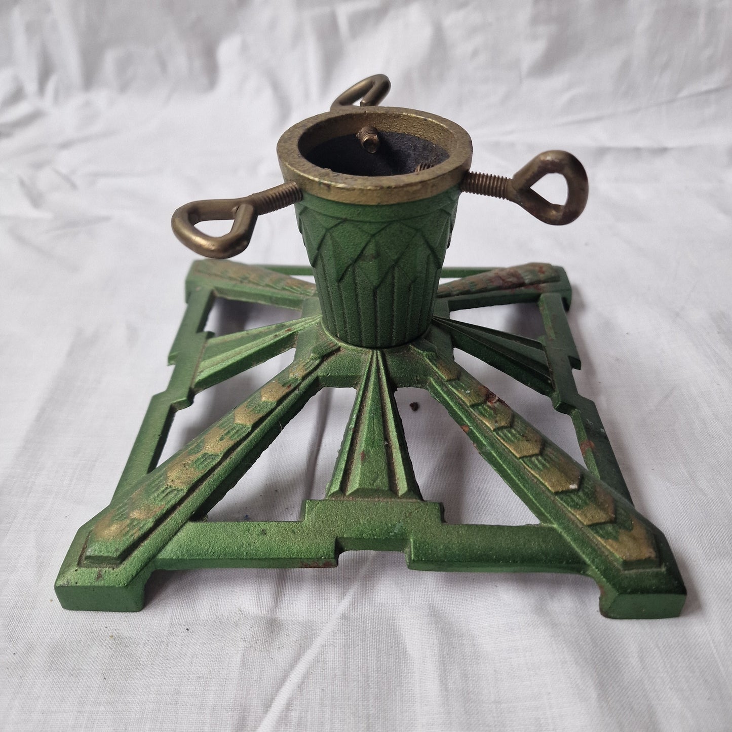 Antique Art Deco Christmas Tree Stand, Iron Angel Design