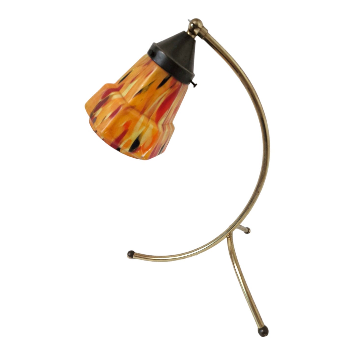 Italian Mid-Century Adjustable Brass Desk Lamp – Murano Glass Shade
