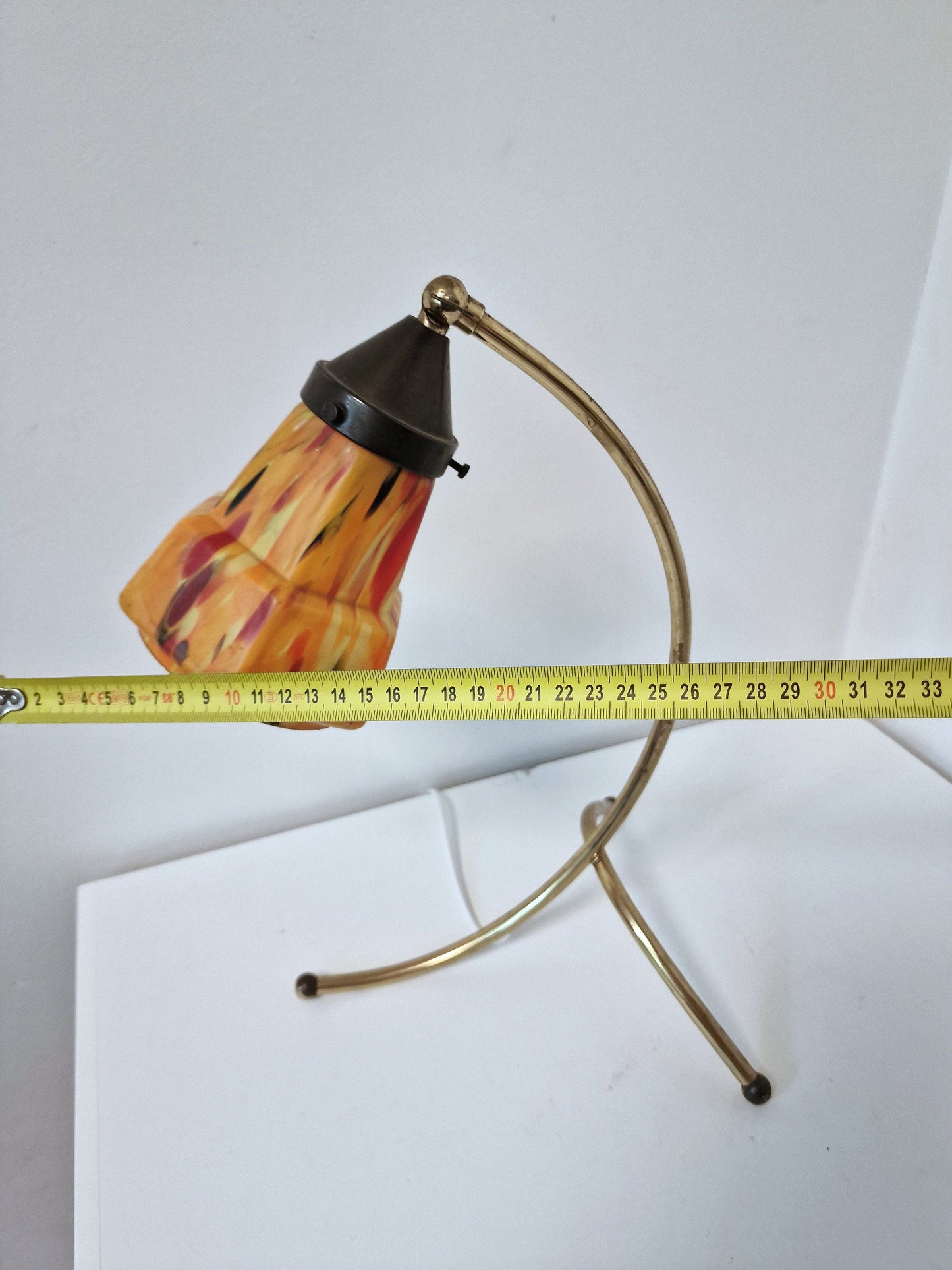 Italian Mid-Century Adjustable Brass Desk Lamp – Murano Glass Shade