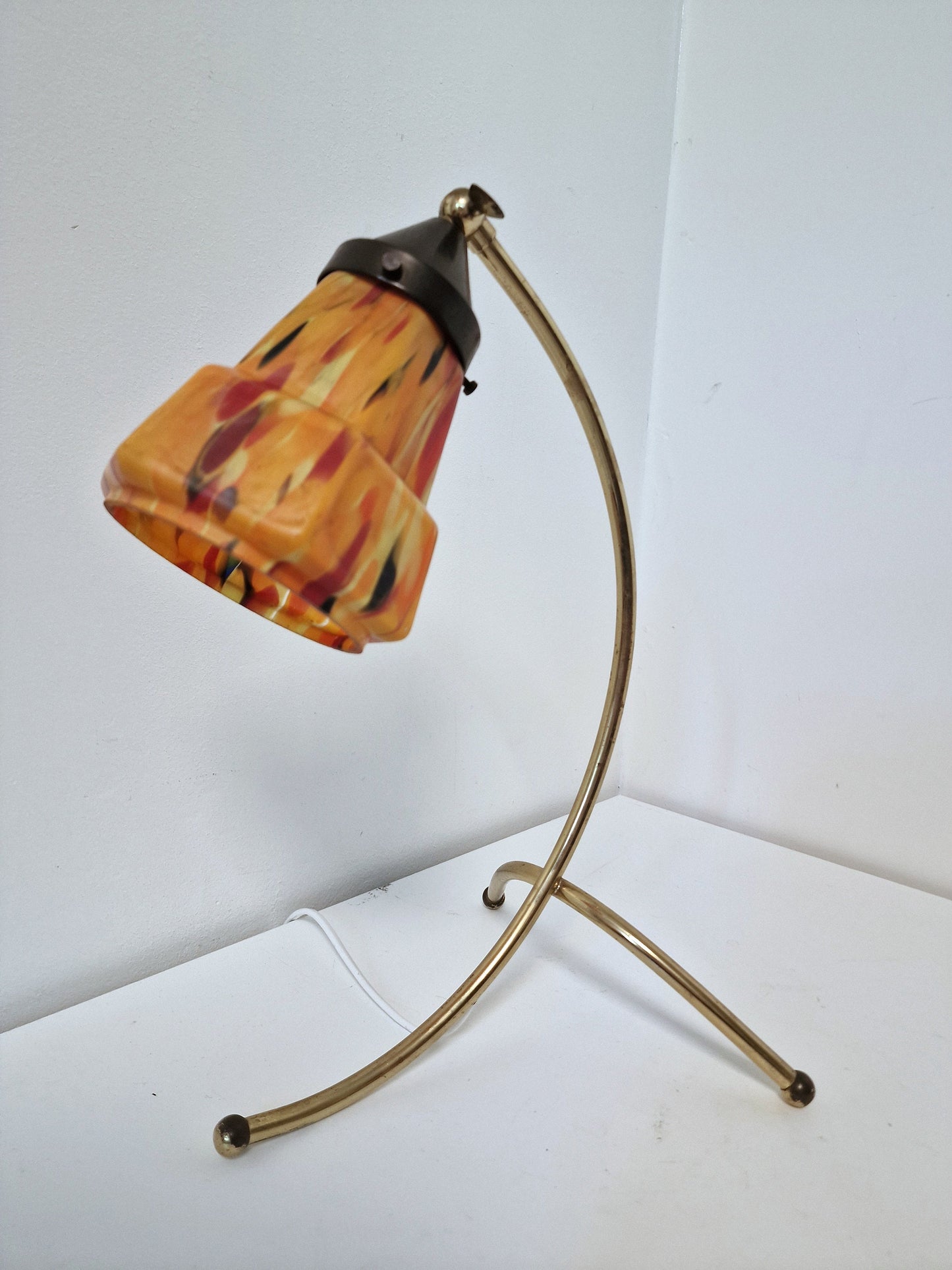 Italian Mid-Century Adjustable Brass Desk Lamp – Murano Glass Shade