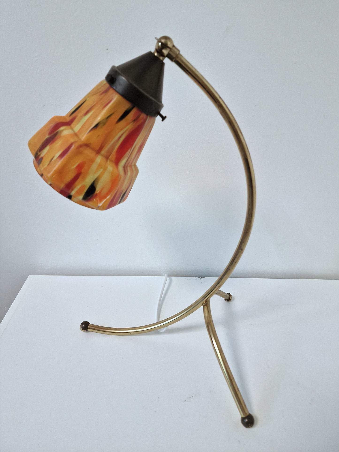 Italian Mid-Century Adjustable Brass Desk Lamp – Murano Glass Shade