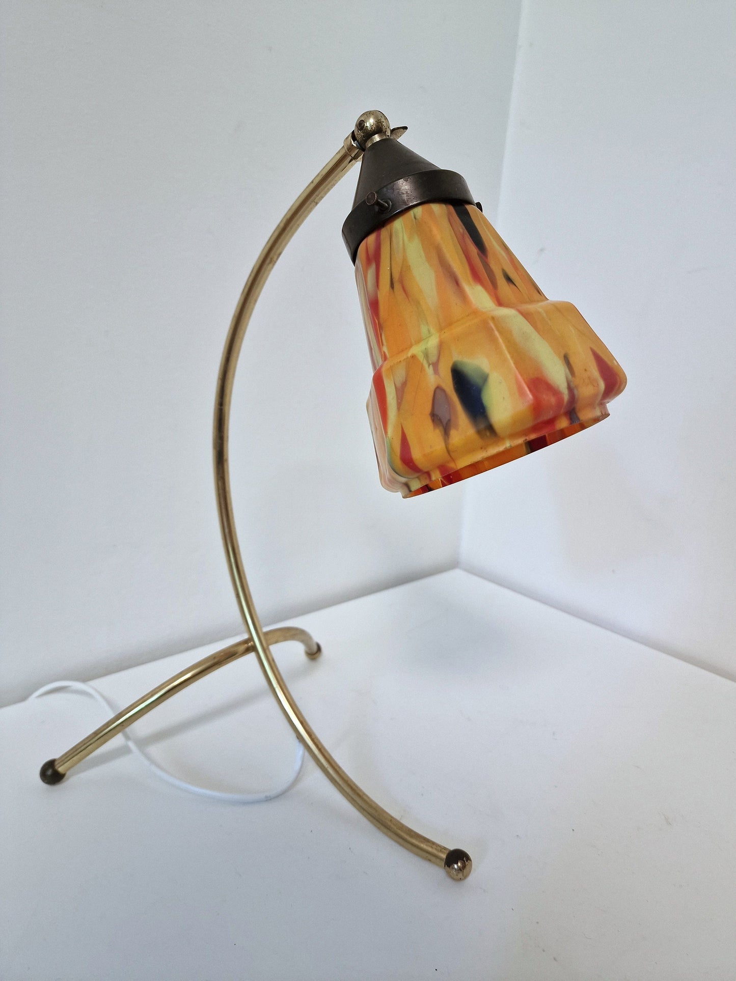 Italian Mid-Century Adjustable Brass Desk Lamp – Murano Glass Shade