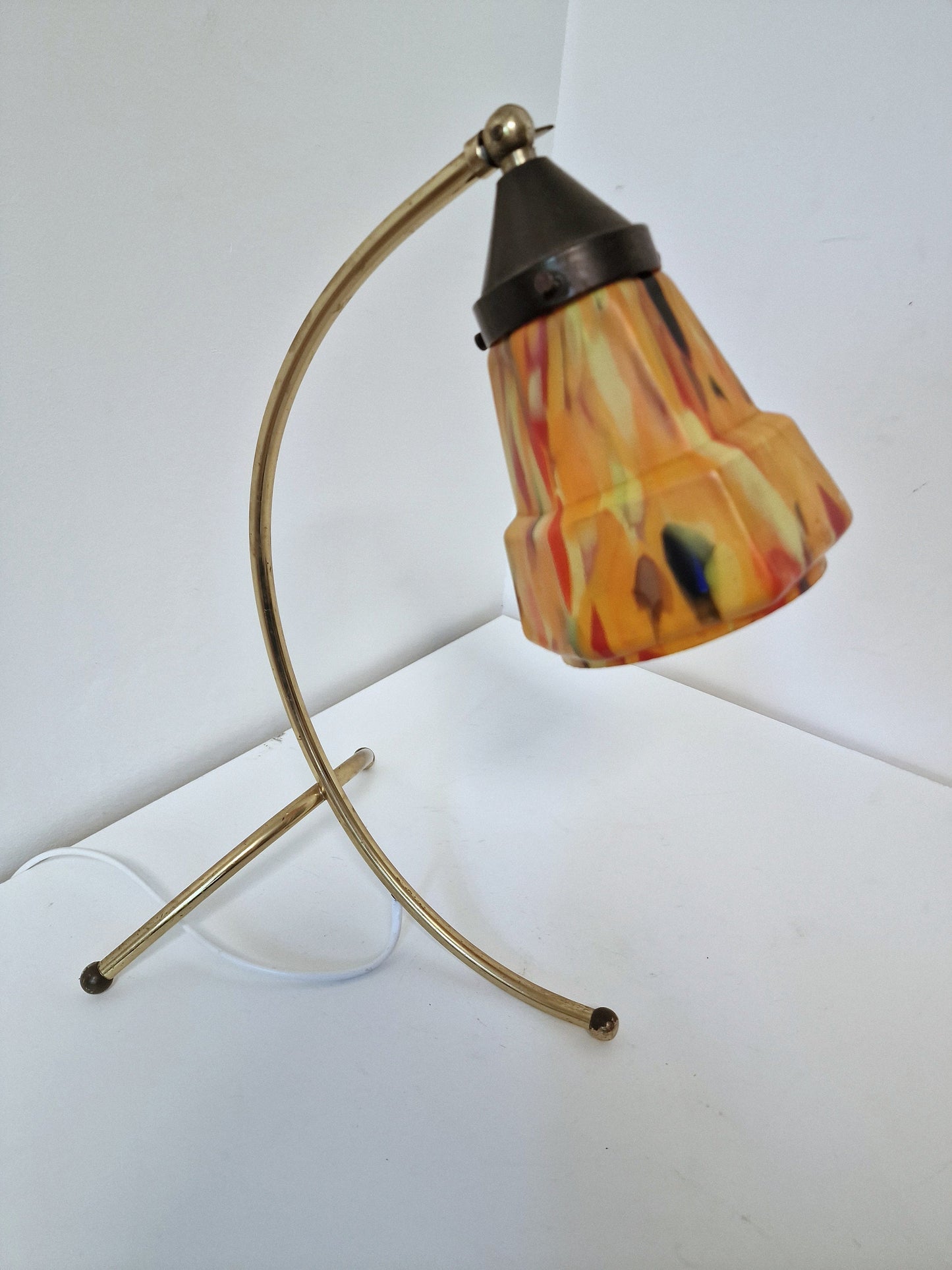 Italian Mid-Century Adjustable Brass Desk Lamp – Murano Glass Shade