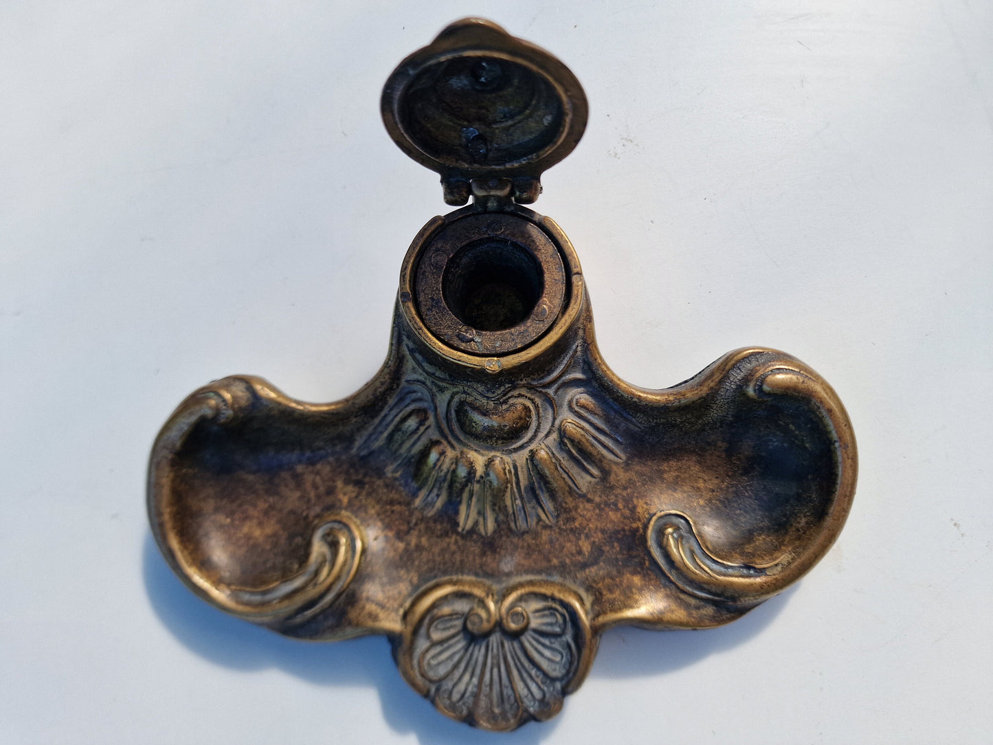 Bronze Art Nouveau Inkwell, 1920s Chic Desk Ornament