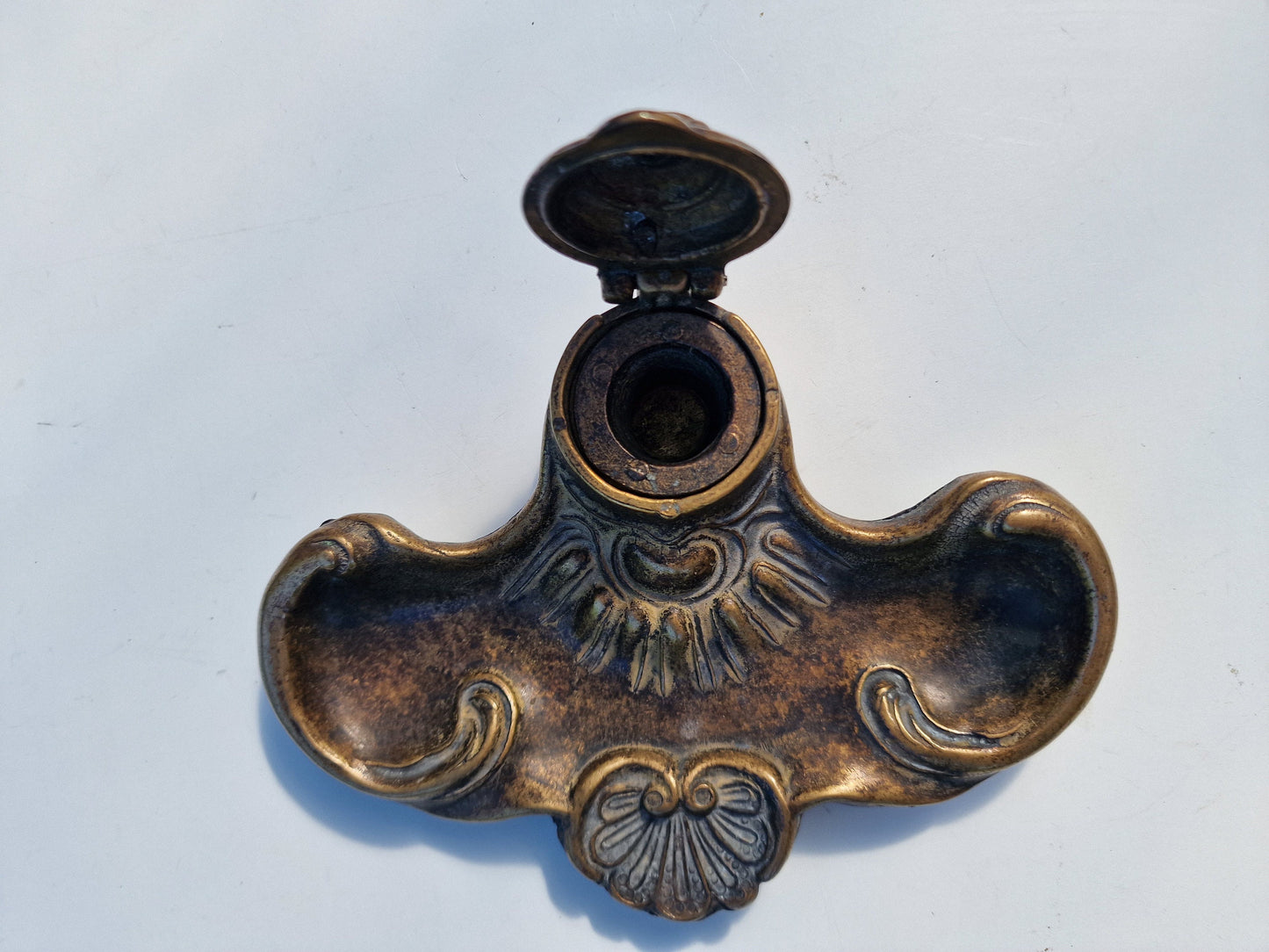 Bronze Art Nouveau Inkwell, 1920s Chic Desk Ornament