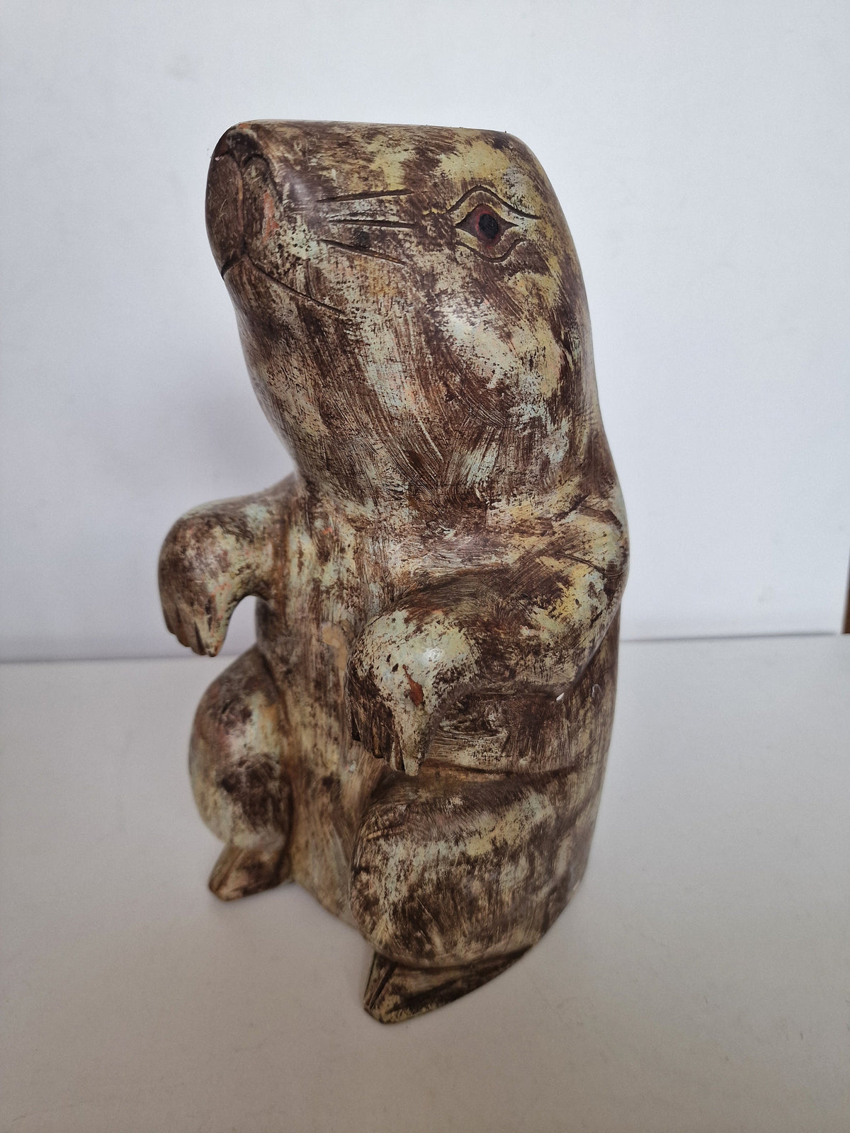 XL Handcarved Wood Hare Figurine, Removable Ears, Funny Animal Statue (46 cm)