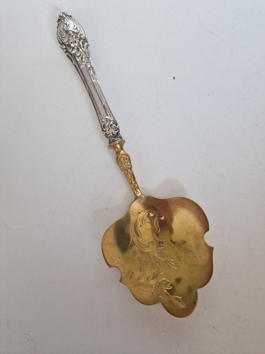 Victorian Gold Gilt Tart Spoon with Sterling Silver Handle, Antique 19th Century