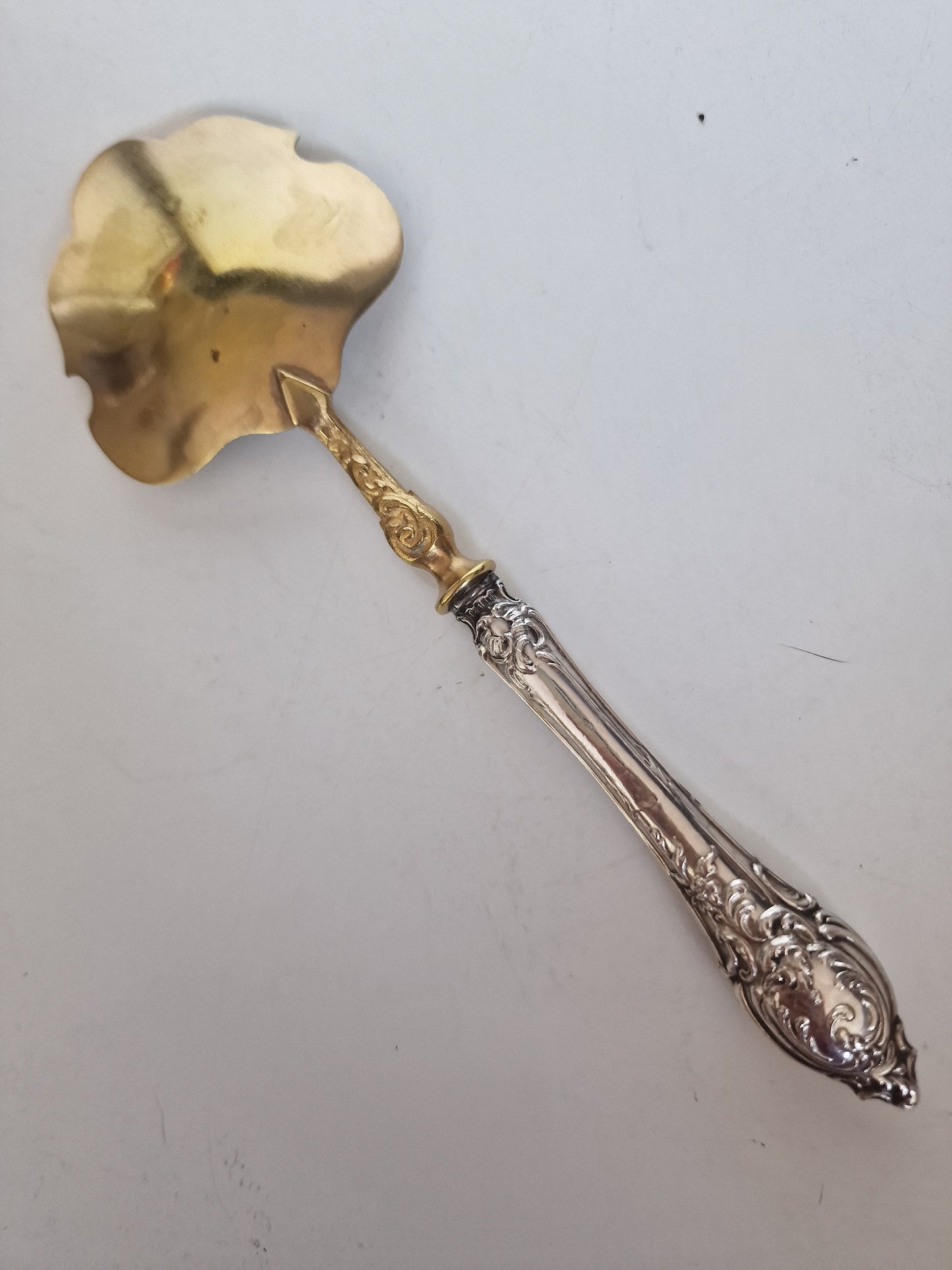 Victorian Gold Gilt Tart Spoon with Sterling Silver Handle, Antique 19th Century