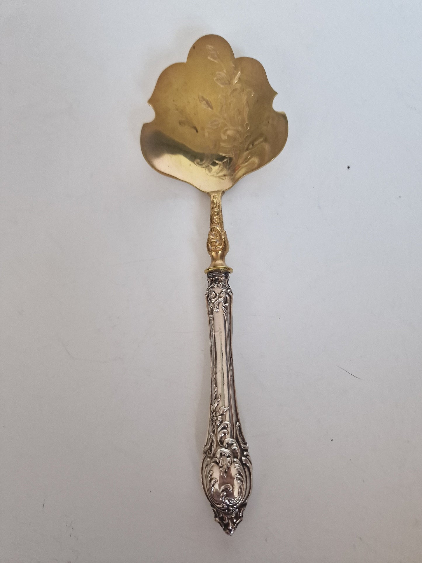 Victorian Gold Gilt Tart Spoon with Sterling Silver Handle, Antique 19th Century