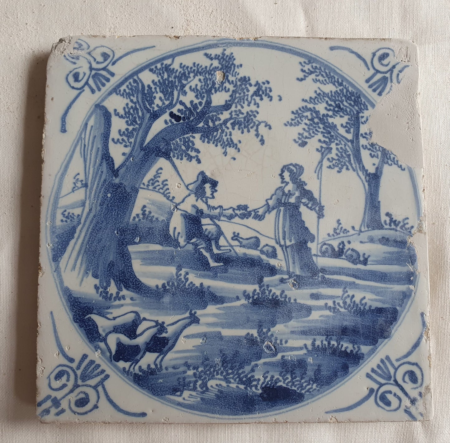 18th Century Dutch Delft Tile, Holland Scene