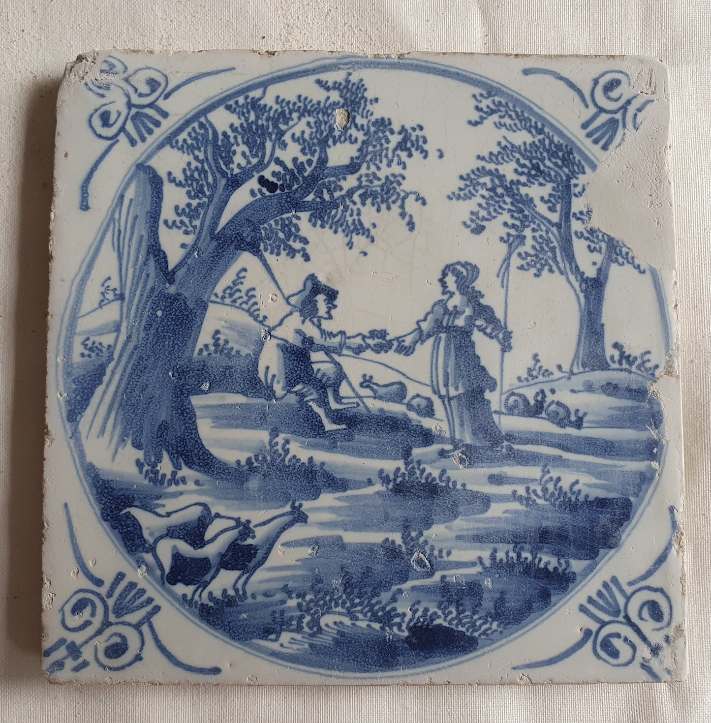 18th Century Dutch Delft Tile, Holland Scene