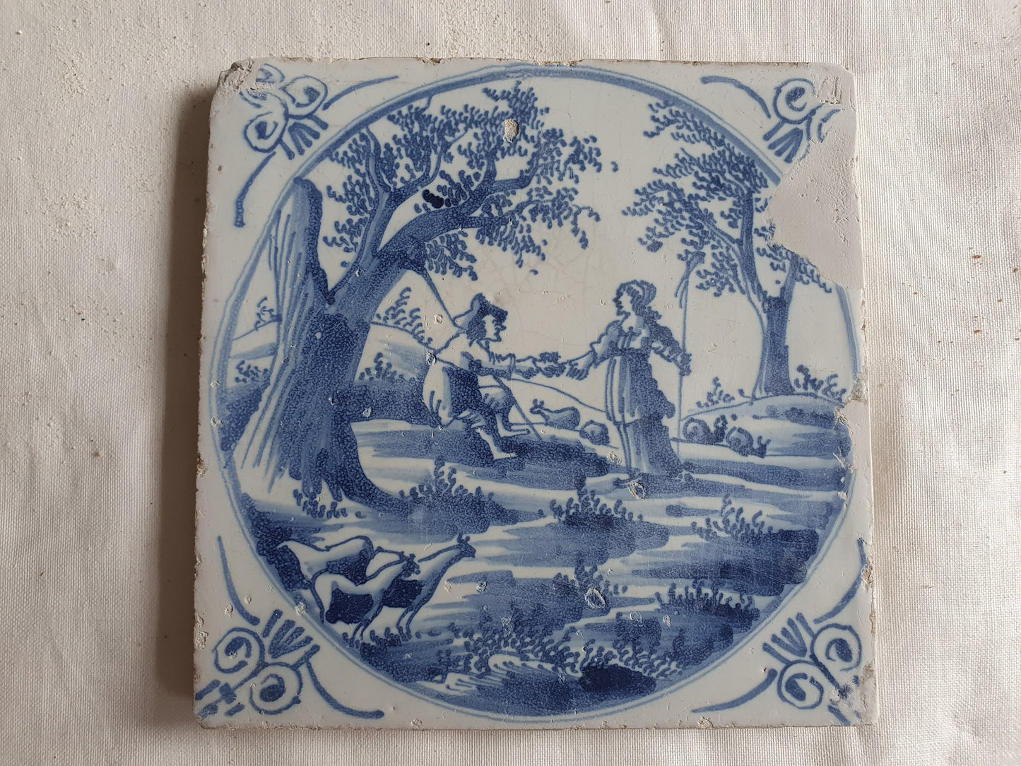 18th Century Dutch Delft Tile, Holland Scene
