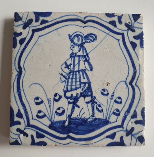 Antique Delft Tile – 17th Century Dutch Soldier