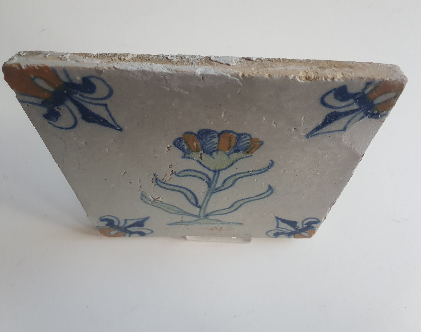 Antique Delft Tile – Polychrome Flower, Fleur-de-lis Motifs (1640)