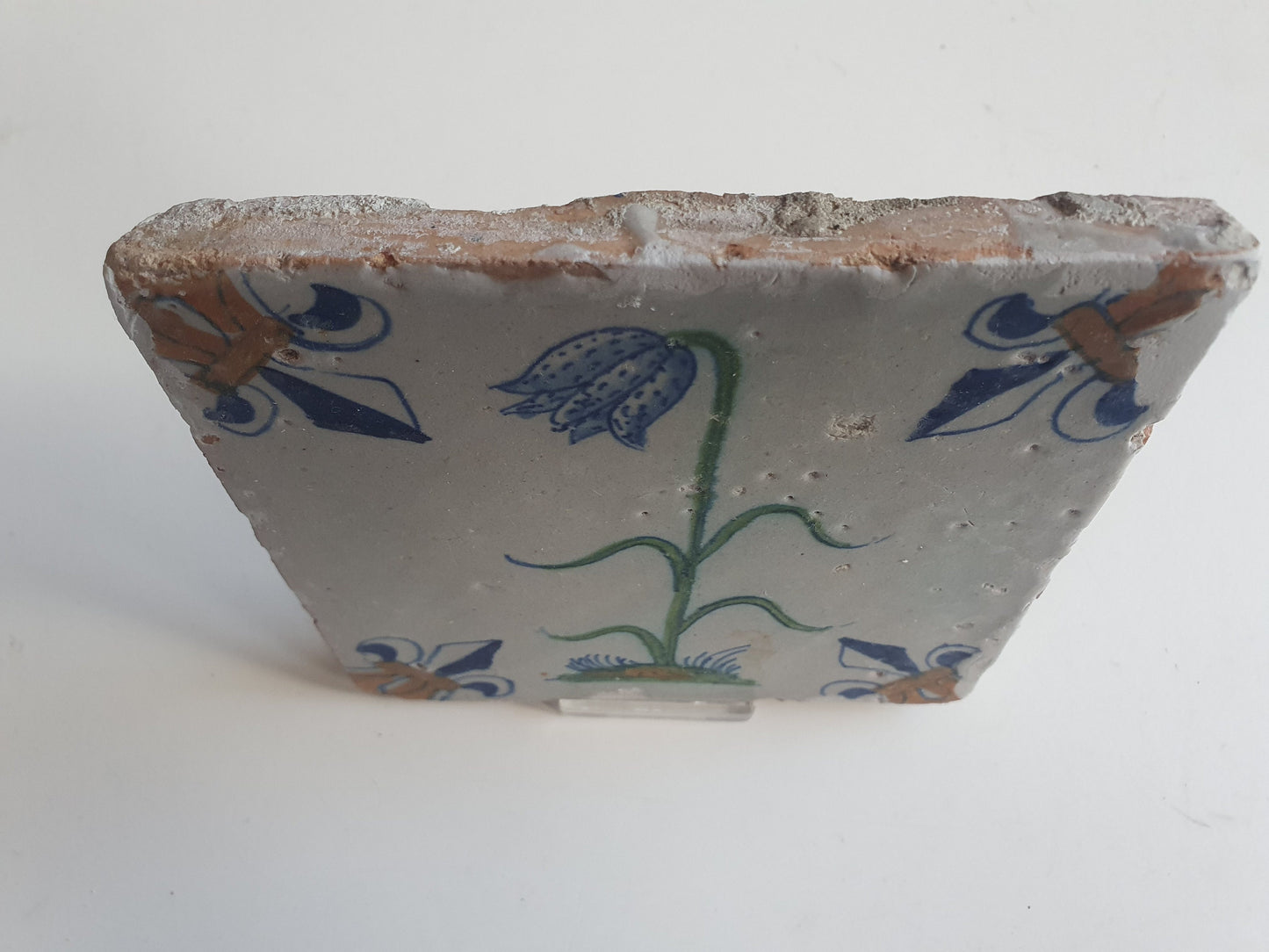 Antique Delft Tile – Polychrome Lily Flower, Fleur-de-Lis Motifs (circa 1640)