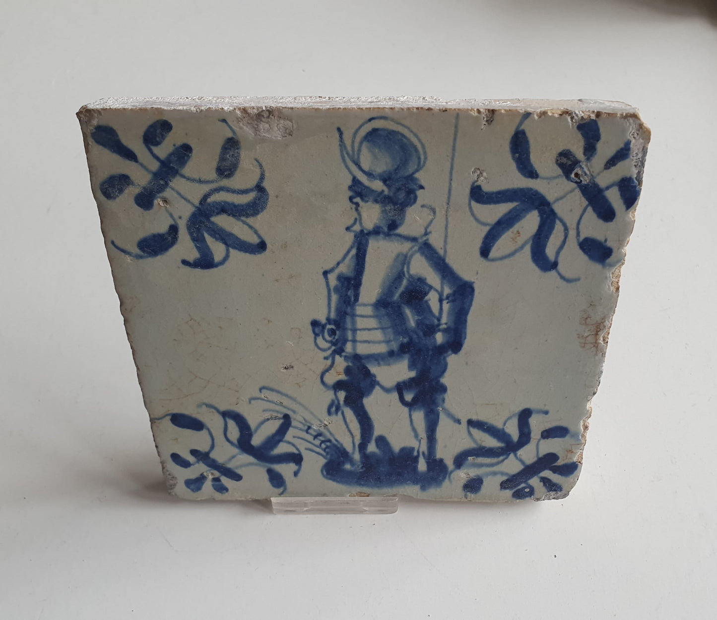 1640 Dutch Delft Tile, 17th Century Soldier Musketier