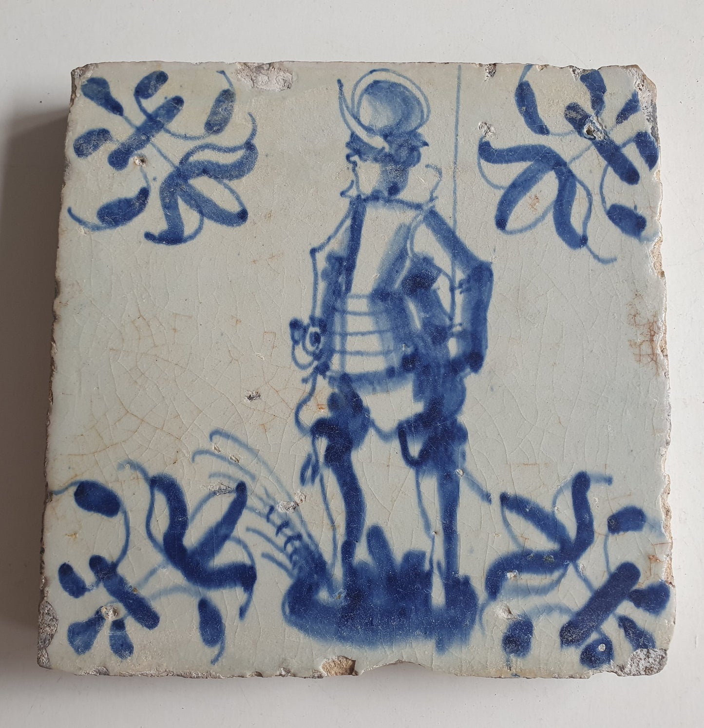 1640 Dutch Delft Tile, 17th Century Soldier Musketier
