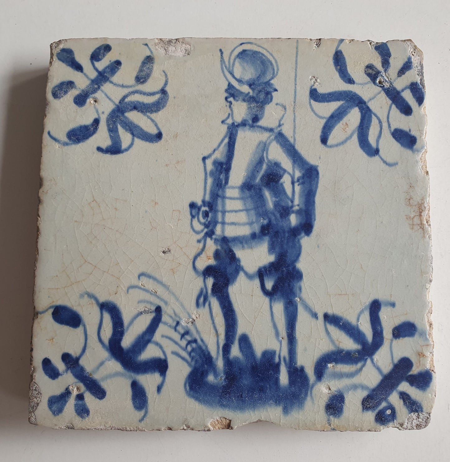 1640 Dutch Delft Tile, 17th Century Soldier Musketier
