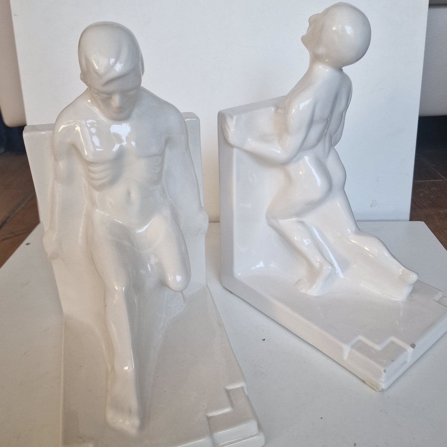 Art Deco Ceramic Bookends, Muscular Men, Godefridus Boonekamp, 1930s
