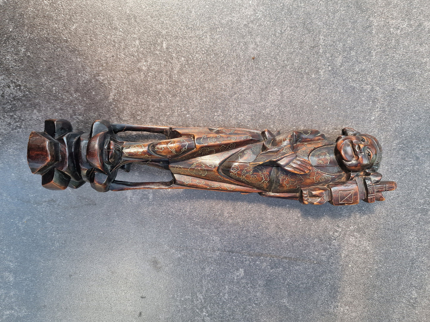 Antique Chinese Rosewood Figure with Niello Silver Inlay - Early 20th Century