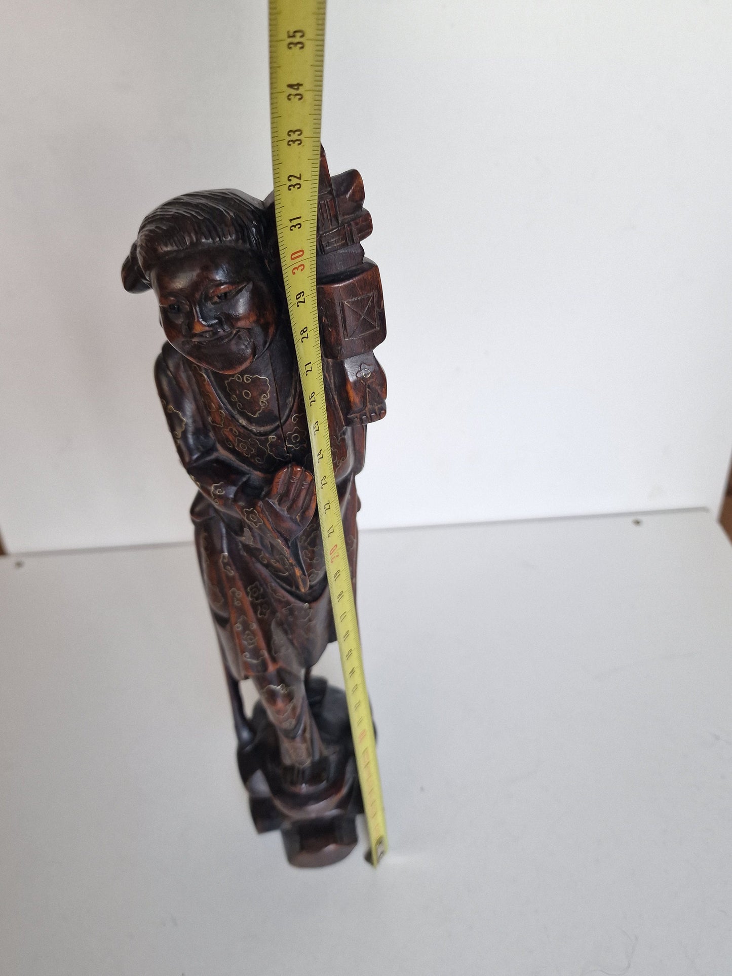 Antique Chinese Rosewood Figure with Niello Silver Inlay - Early 20th Century