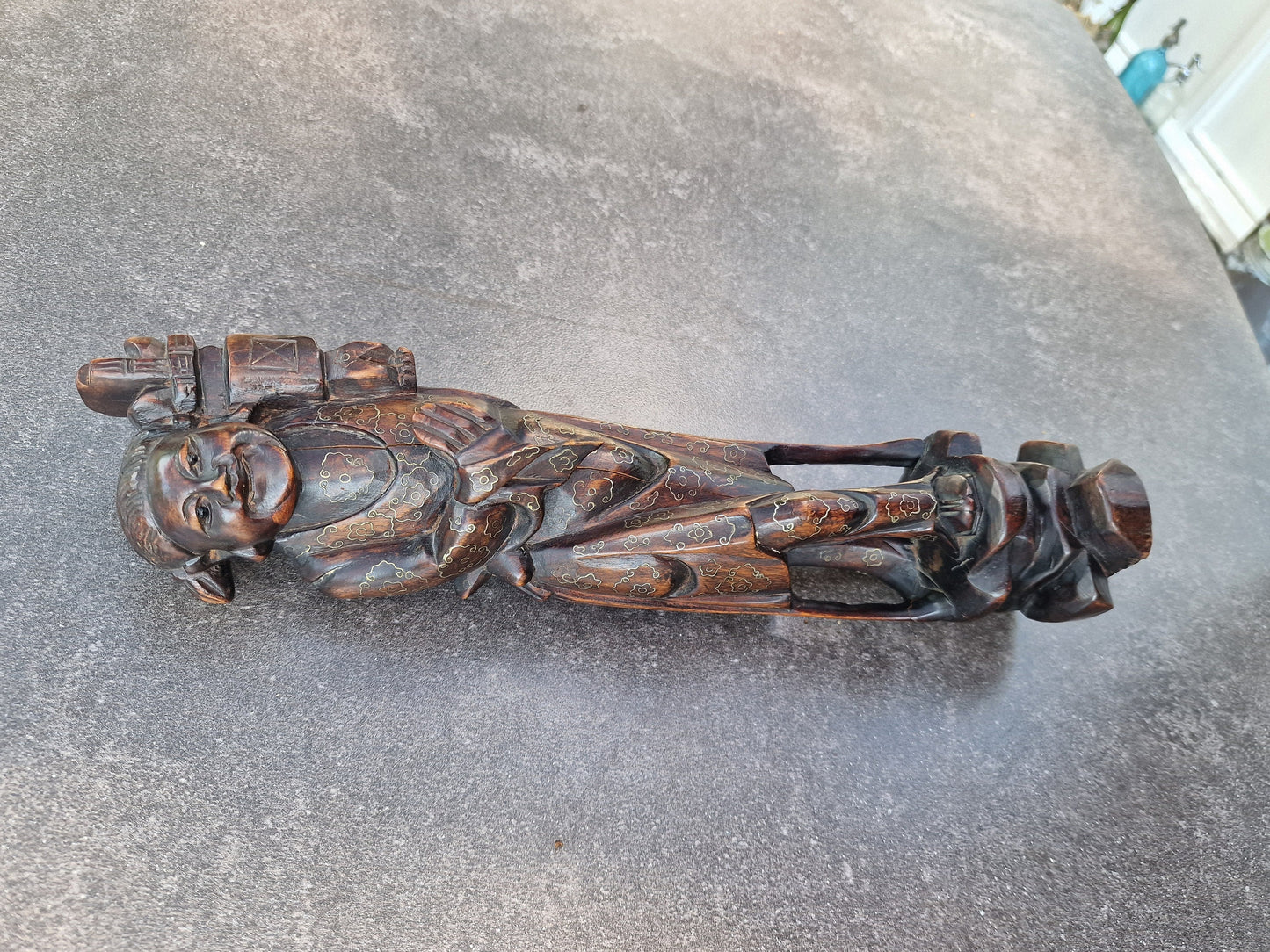 Antique Chinese Rosewood Figure with Niello Silver Inlay - Early 20th Century