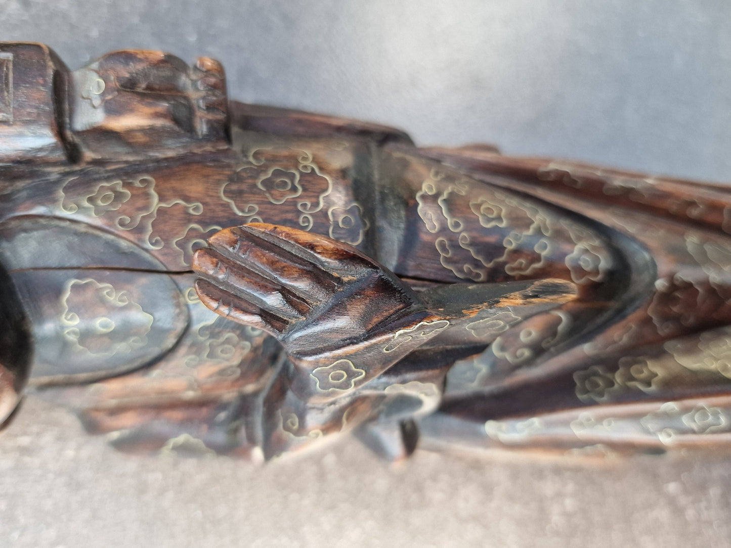 Antique Chinese Rosewood Figure with Niello Silver Inlay - Early 20th Century