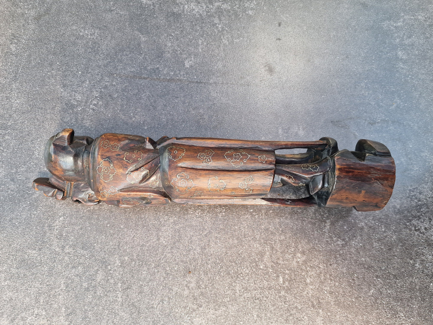 Antique Chinese Rosewood Figure with Niello Silver Inlay - Early 20th Century
