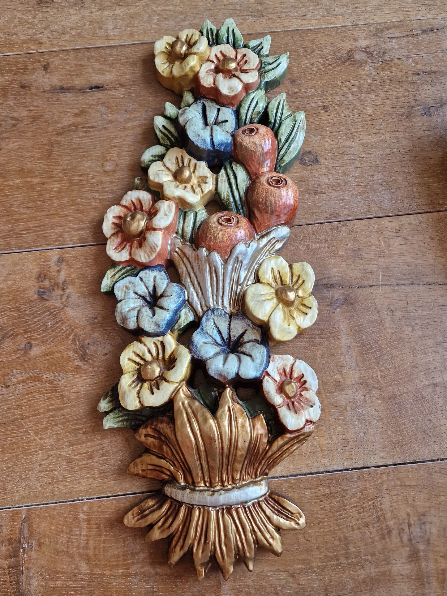 italy woodcarving italian antique handmade polychrome flower old bouquet toscane sunny life