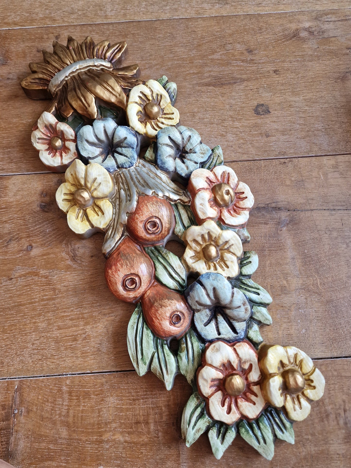 italy woodcarving italian antique handmade polychrome flower old bouquet toscane sunny life