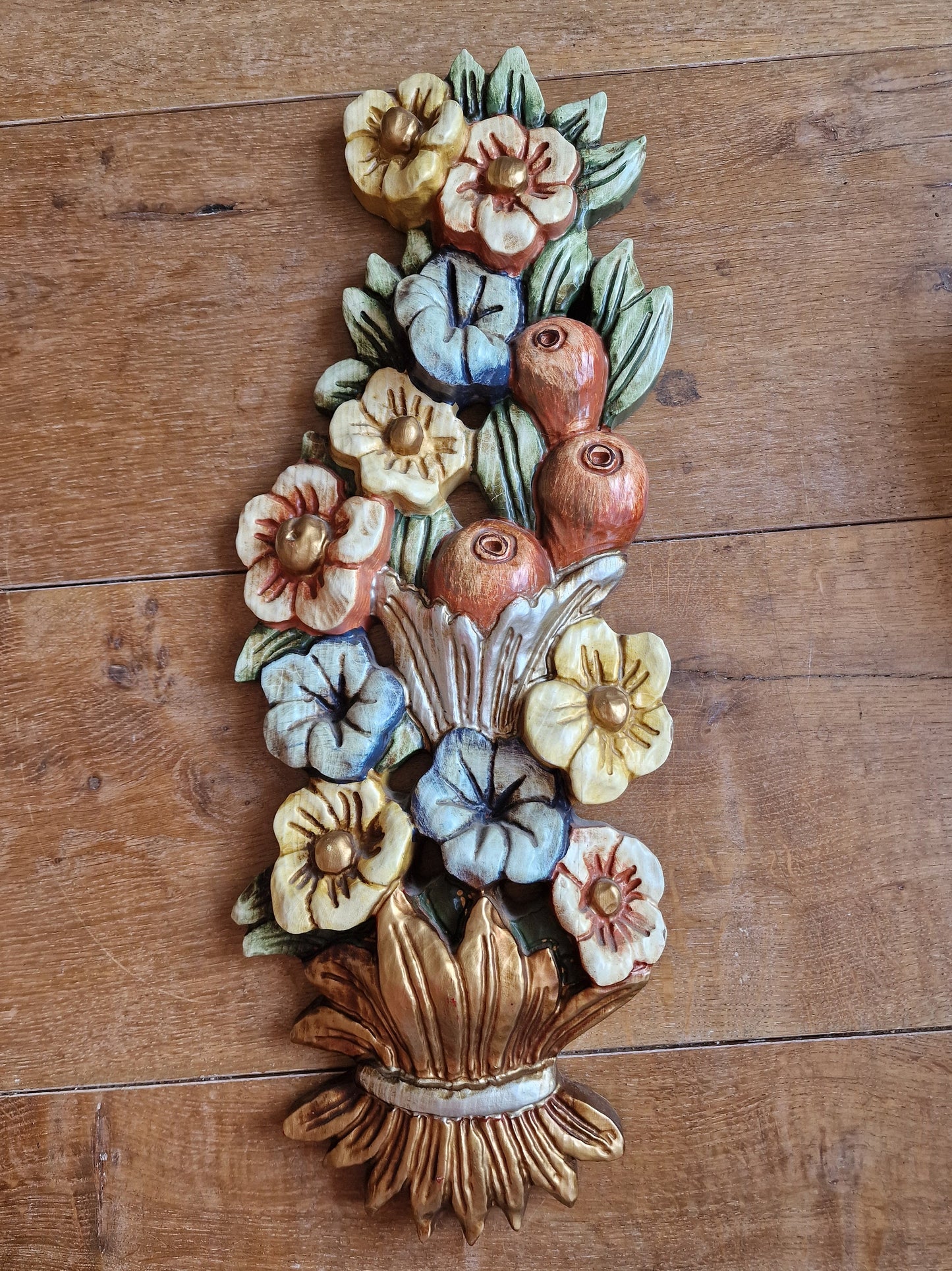 italy woodcarving italian antique handmade polychrome flower old bouquet toscane sunny life