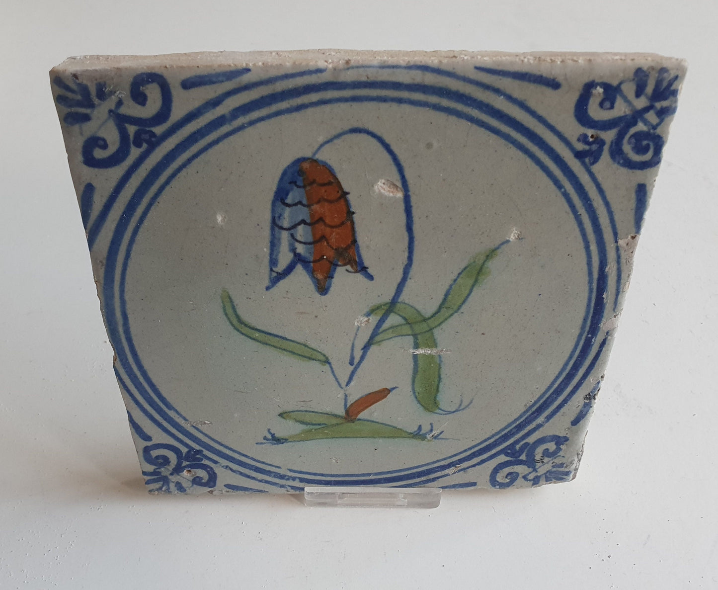 Antique Dutch Tile - polychrome flower - Dated around 1625, delft holland golden century