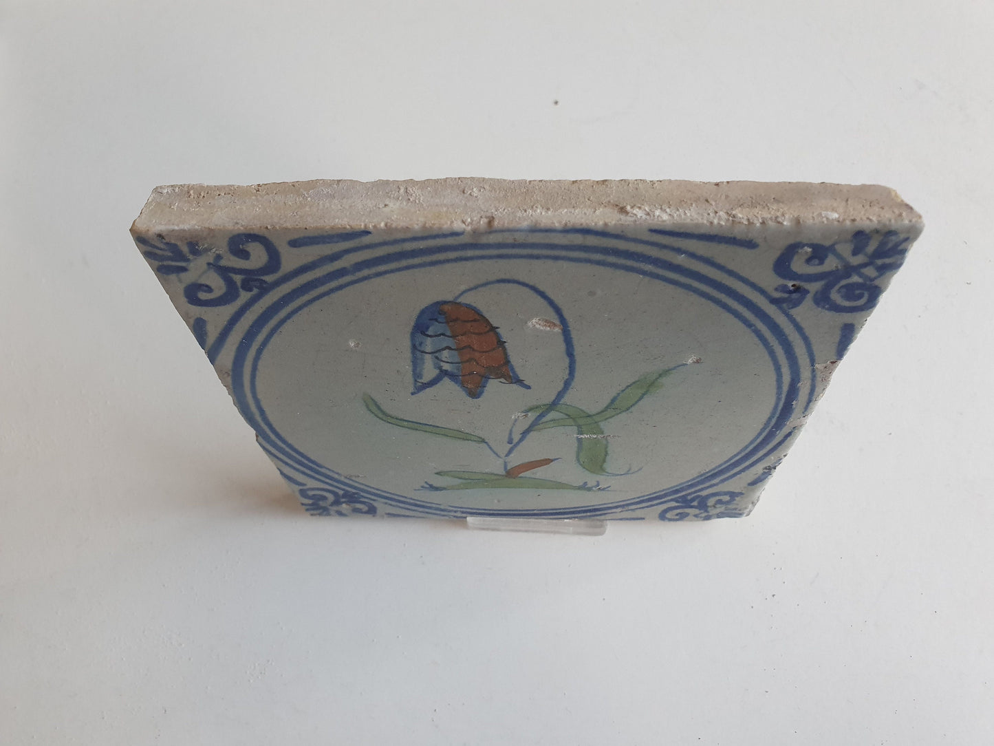 Antique Dutch Tile - polychrome flower - Dated around 1625, delft holland golden century