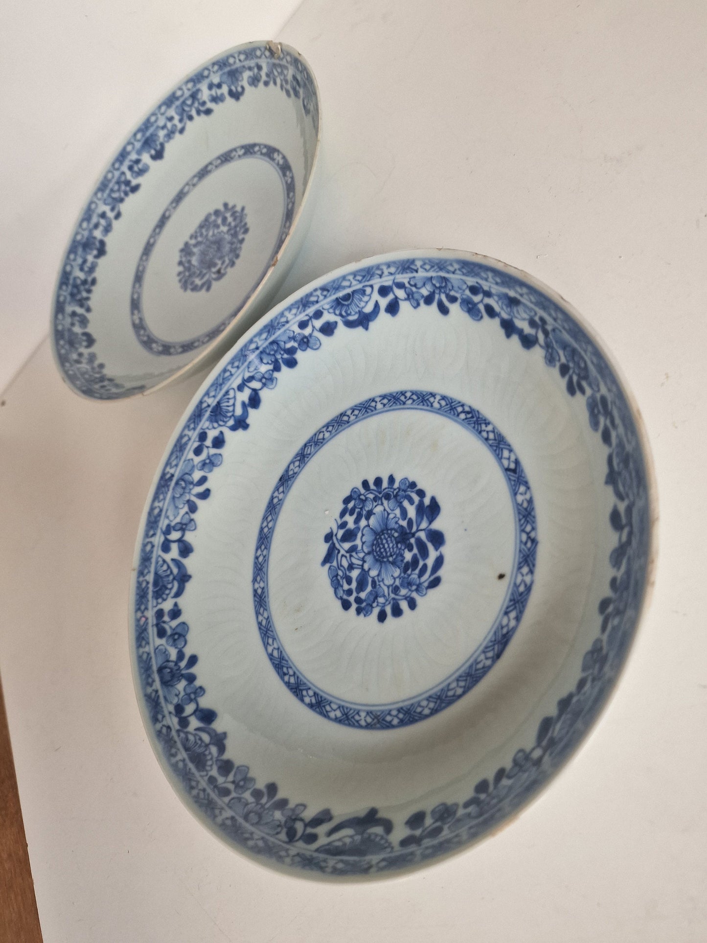 Pair of Antique Kangxi Porcelain Dishes, Floral Decor, 18th Century