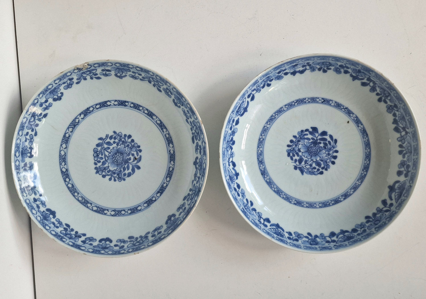 Pair of Antique Kangxi Porcelain Dishes, Floral Decor, 18th Century