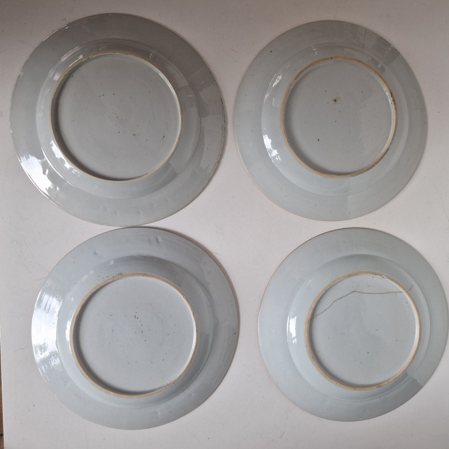 Antique Kangxi Porcelain Dishes, Set of 4, Bird Motif, 18th Century