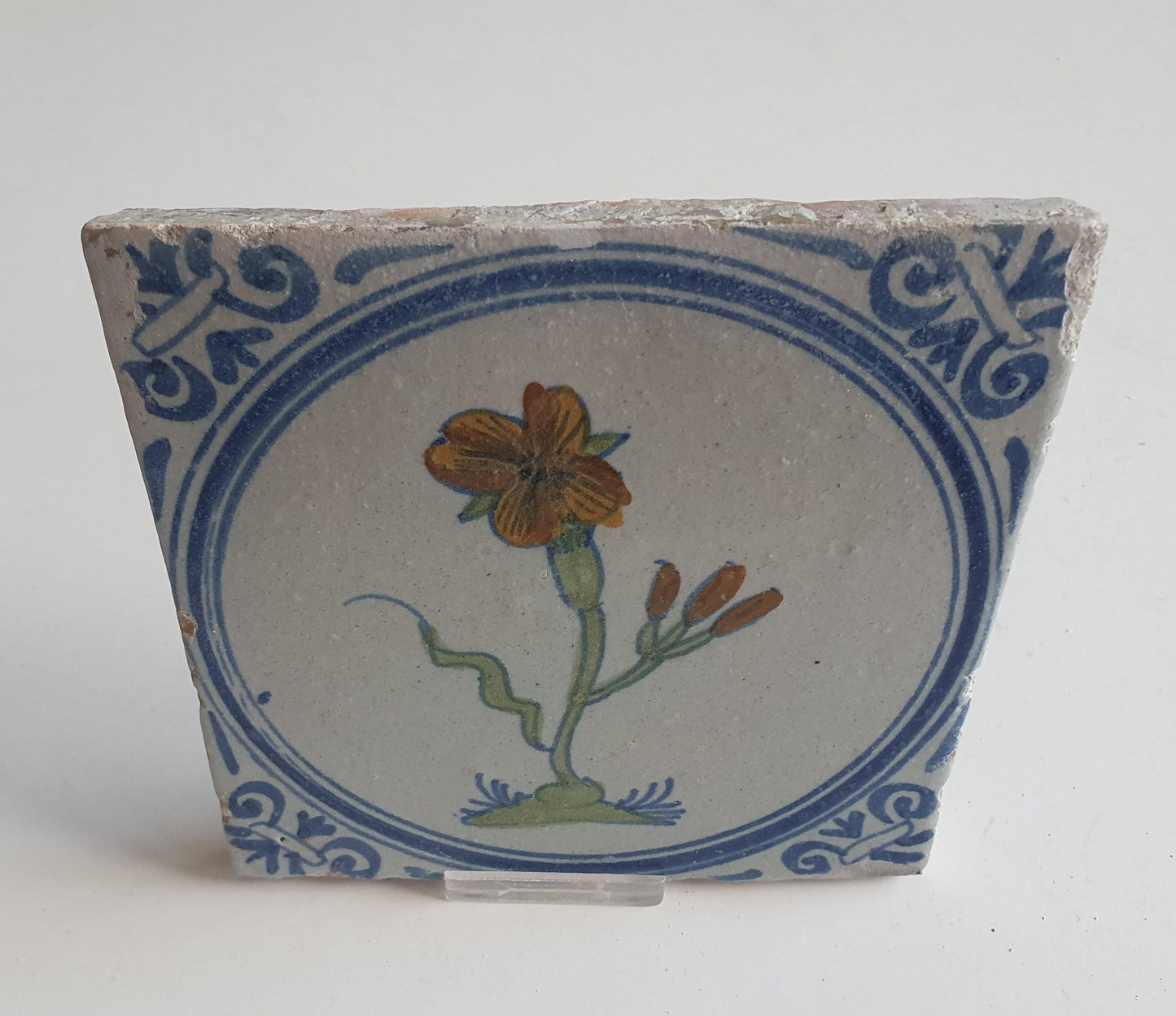 Antique Dutch Tile - polychrome flower - Dated around 1625, delft holland golden century