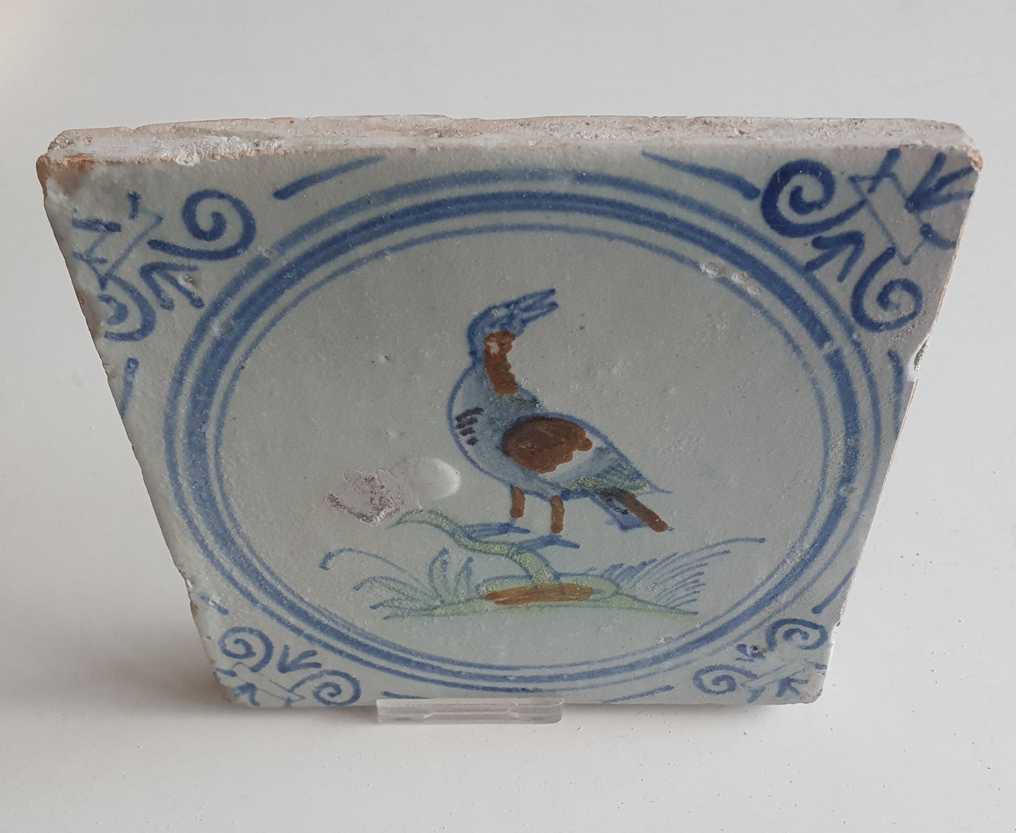 Antique Delft Tile – Polychrome Bird, Dutch Golden Age (1625)