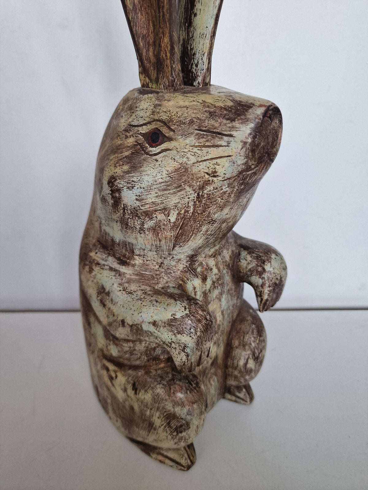 XL Handcarved Wood Hare Figurine, Removable Ears, Funny Animal Statue (46 cm)