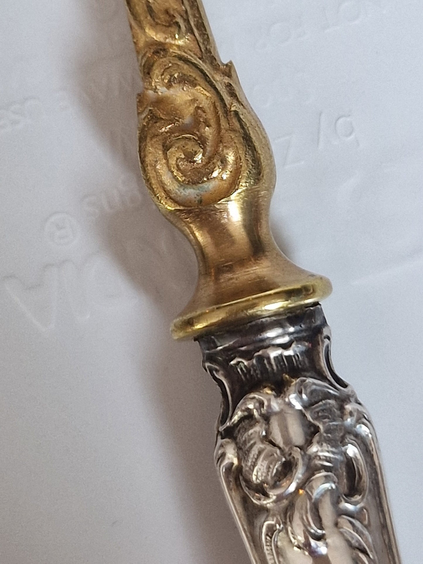 Victorian Gold Gilt Tart Spoon with Sterling Silver Handle, Antique 19th Century