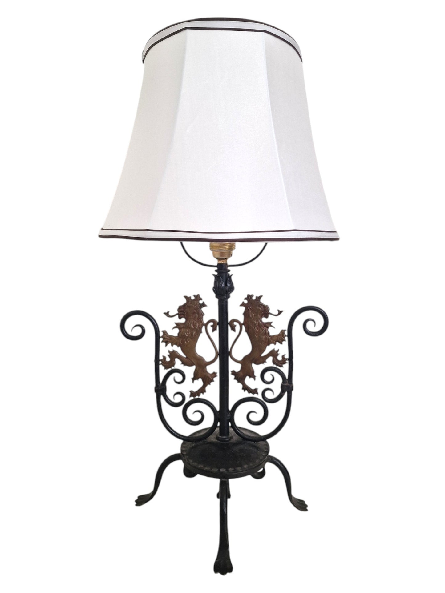 Antique Brussels Coat of Arms Table Lamp, Belgian Lion, Estate Herenhuis, ca 1900