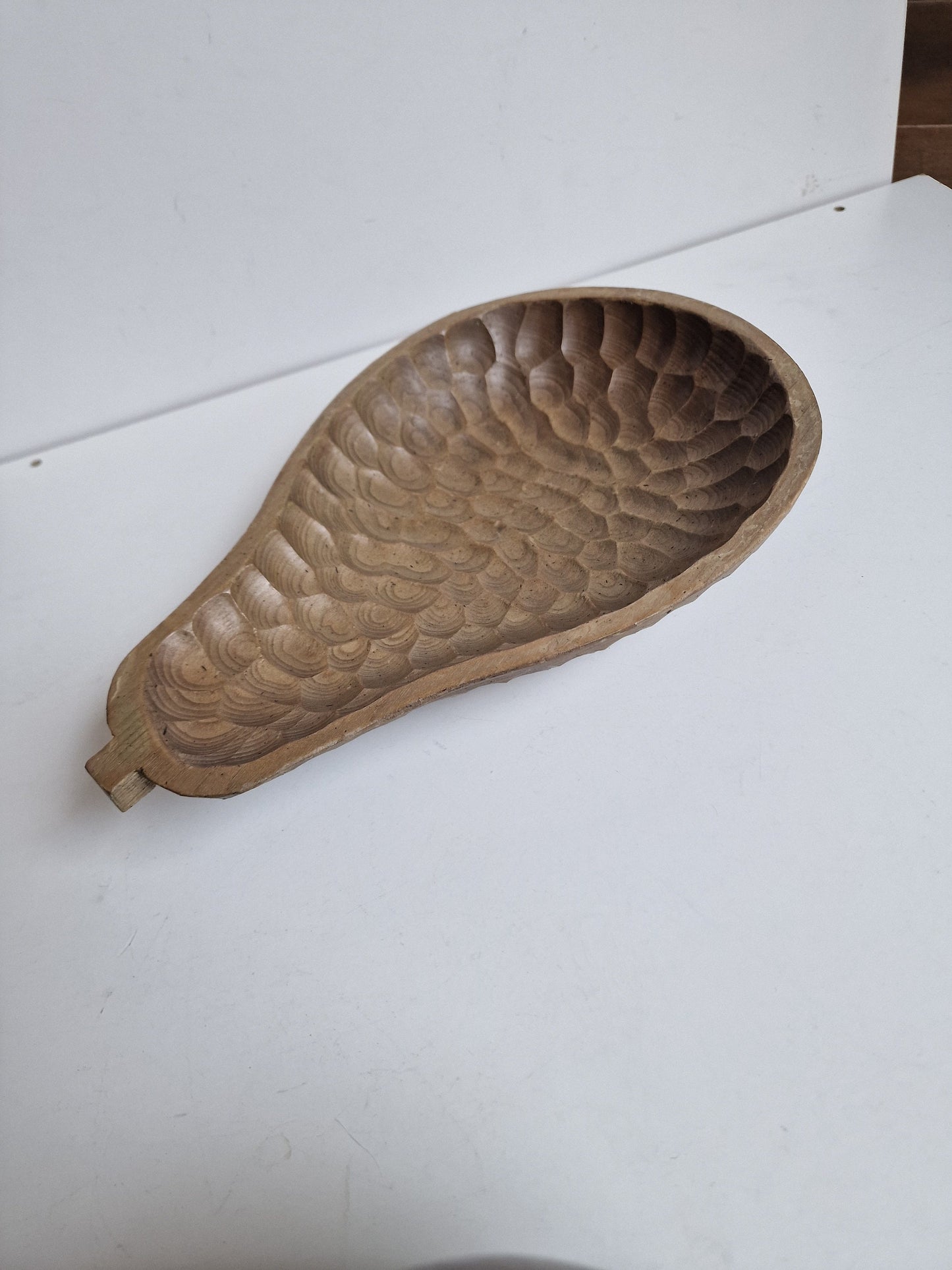Antique Hand-Carved Pear Bowl, Arts & Crafts Hammered Wood Dish